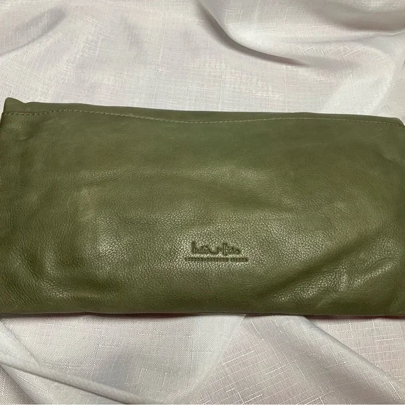 India Hicks Sage Leather Clutch with Tassel - Picture 2 of 5